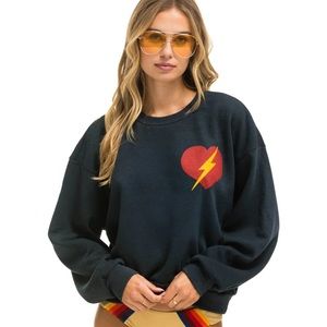 Aviator Nation Bolt Heart Relaxed Crewneck Sweatshirt XS